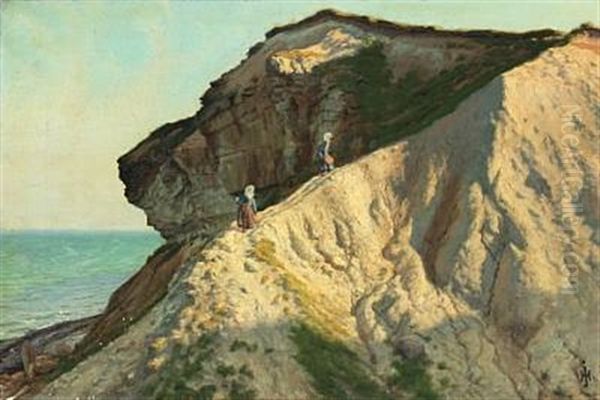 Woman On A Cliff Oil Painting by Henrik Gamst Jespersen