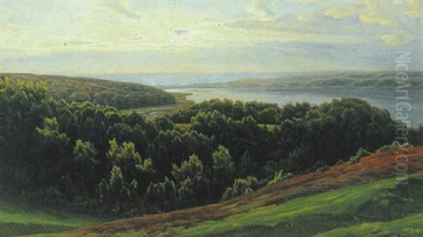 Udsigt Over Mariager Fjord Mod Hobro Oil Painting by Henrik Gamst Jespersen