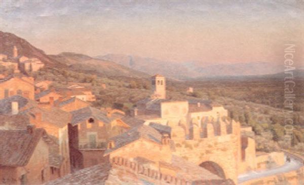 Sollys Over Assisi Oil Painting by Henrik Gamst Jespersen