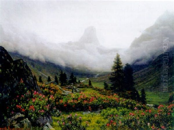 Sommerliche Gebirgslandschaft In Tirol Oil Painting by Henrik Gamst Jespersen