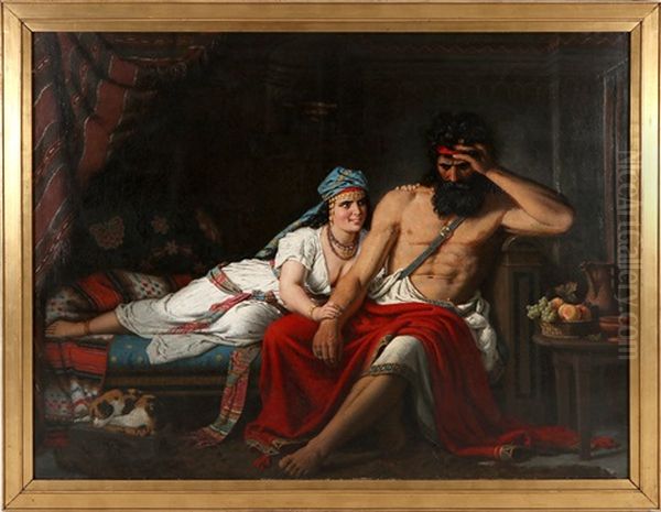 Samson And Delila Oil Painting by Carl Ludwig Jessen