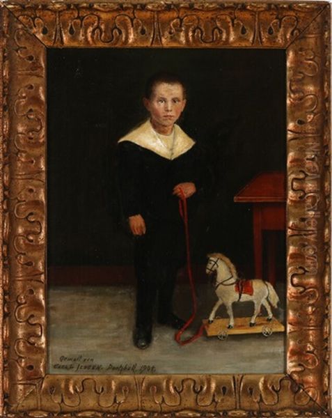 Portrait Of A Small Boy With His Toy Oil Painting by Carl Ludwig Jessen