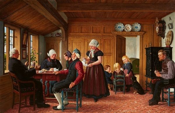 A Frisian Family Drinking Coffee Oil Painting by Carl Ludwig Jessen