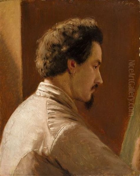 Portrait Of A Painter In Profile (self Portrait?) Oil Painting by Carl Ludwig Jessen