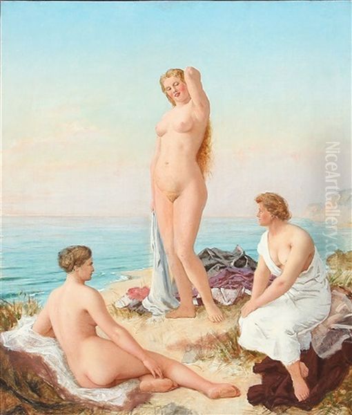 Three Bathing Beauties Oil Painting by Carl Ludwig Jessen