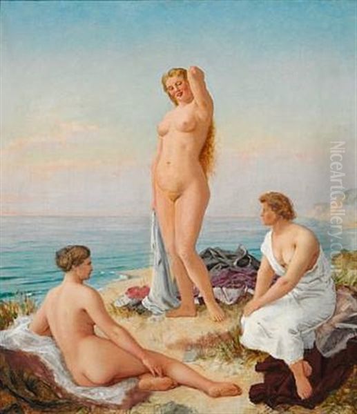 Three Bathing Beauties Oil Painting by Carl Ludwig Jessen