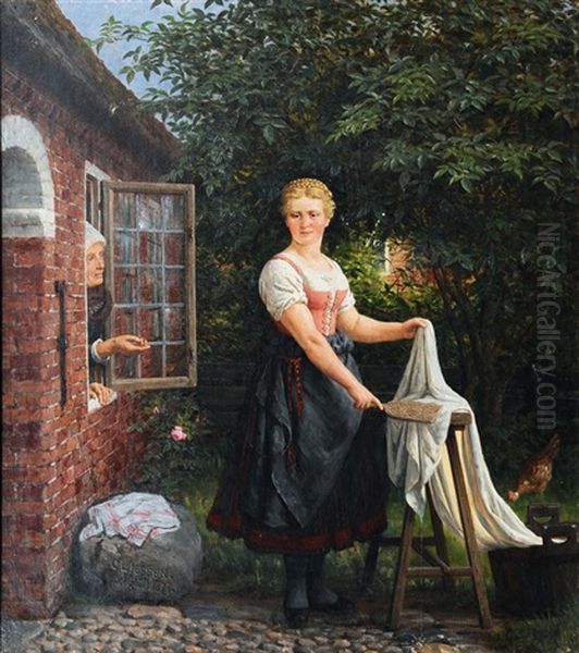 Washing Day Oil Painting by Carl Ludwig Jessen