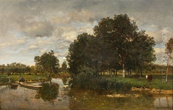 Paysage A Fontainebleau Oil Painting by Eugen Jettel