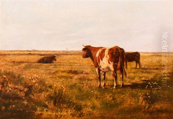 Kuhe In Weiter Landschaft In Frankreich Oil Painting by Eugen Jettel