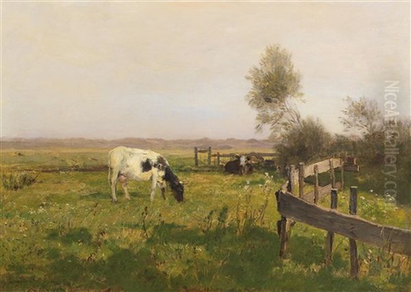 Cows On The Pasture Oil Painting by Eugen Jettel