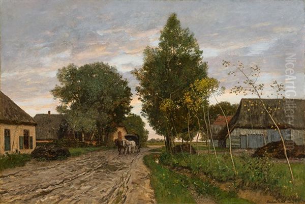 Village Road With Horse And Cart Oil Painting by Eugen Jettel