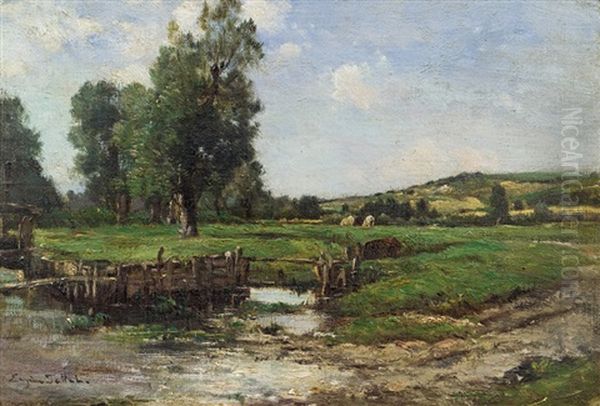 River Landscape Oil Painting by Eugen Jettel