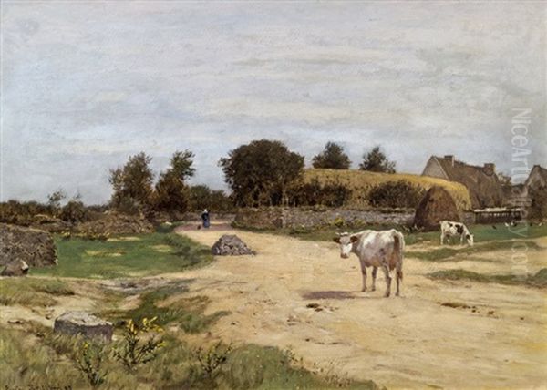 Landscape With A Farmhouse In Northern France Oil Painting by Eugen Jettel