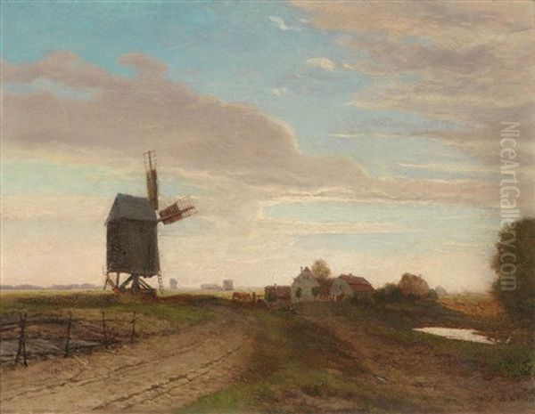 Landscape With Windmill Oil Painting by Eugen Jettel