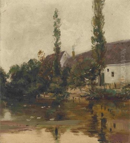 Bauerngehoft Am Teich Oil Painting by Eugen Jettel