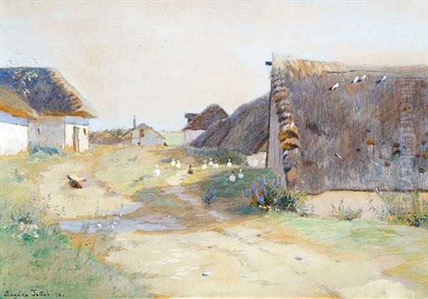 Dorf In Ungarn Oil Painting by Eugen Jettel