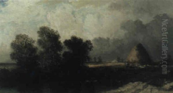 Landschaft Mit Grosem Heuhaufen Oil Painting by Eugen Jettel