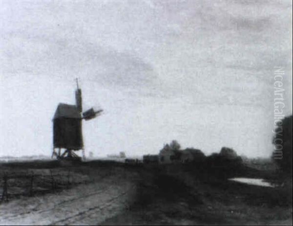 Windmuhlen In Weiter Landschaft Oil Painting by Eugen Jettel