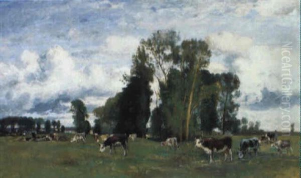 Weidende Kuhe An Einem Prachtvollen Fruhlingstag Oil Painting by Eugen Jettel