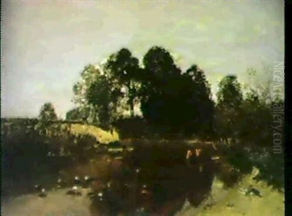 Landschaft Mit Badenden Kindern Oil Painting by Eugen Jettel