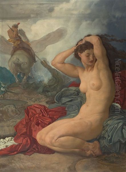 Perseus Und Andromeda, Ii. Fassung Oil Painting by Rudolf Jettmar