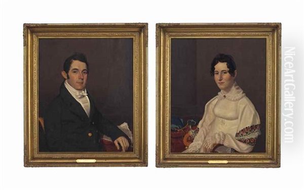 A Pair Of Portraits Of Mr. And Mrs. David Johnson Oil Painting by William Jewett