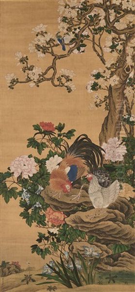 Birds And Flowers Oil Painting by  Jiang Tingxi