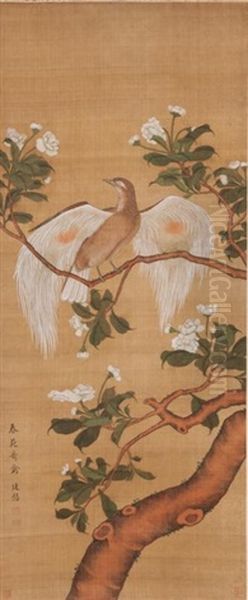 Attributed To Jiang Yanxi (1669-1732) - Ink And Color On Silk, Hanging Scroll.signed And Seals Oil Painting by  Jiang Tingxi