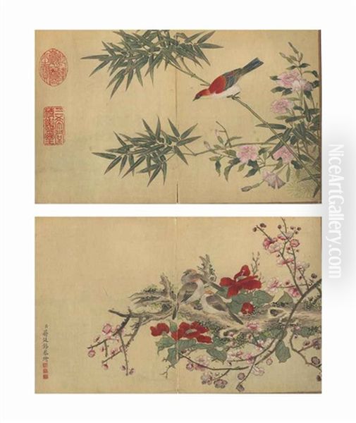 Birds And Flowers (album W/10 Works) Oil Painting by  Jiang Tingxi