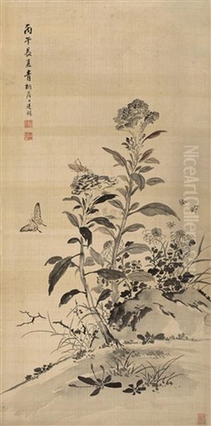 Butterfly And Flowers Oil Painting by  Jiang Tingxi