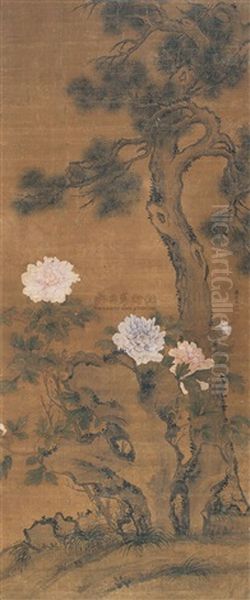 Peony Oil Painting by  Jiang Tingxi