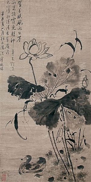 Lotus Oil Painting by  Jiang Tingxi