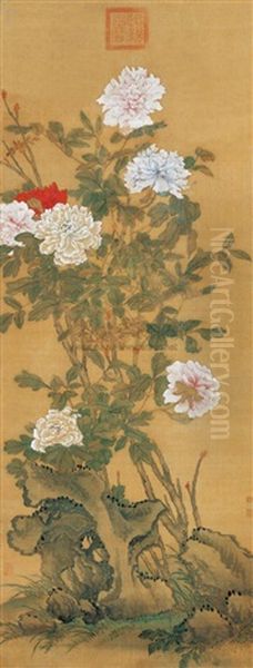 Peony Oil Painting by  Jiang Tingxi