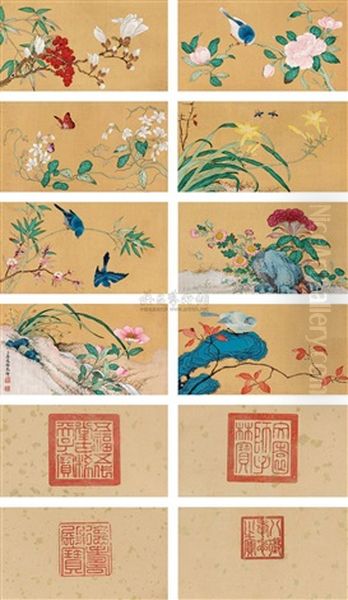 Flowers And Birds (album W/8 Works) Oil Painting by  Jiang Tingxi