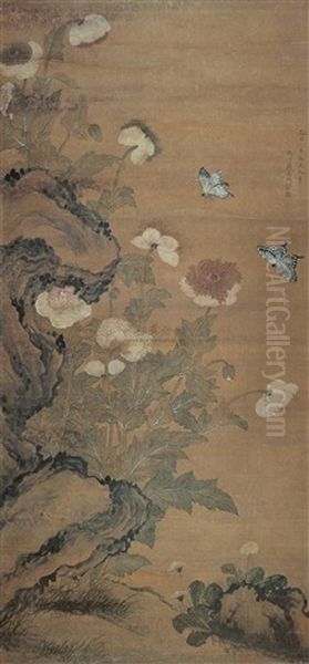 Flower And Bird Oil Painting by  Jiang Tingxi