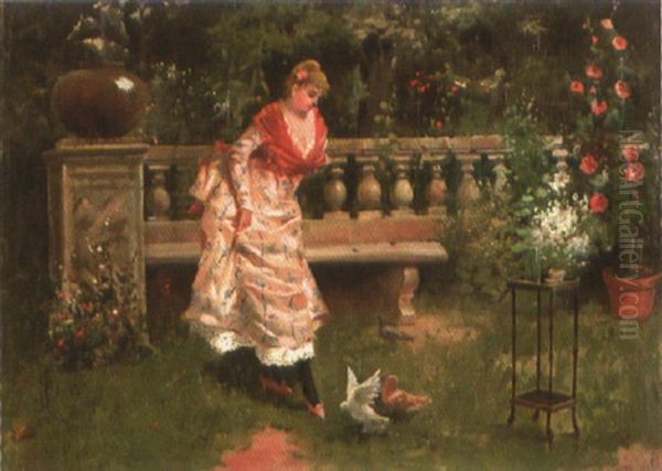 Woman In A Garden Oil Painting by Juan Jimenez Martin