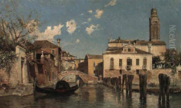 A Gondola On The Venetian Back Canals by Juan Jimenez Martin