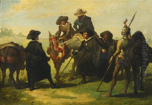 Sancho Panza And Don Quixote Oil Painting by Jose Jimenez y Aranda