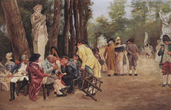 Elegante Gesellschaft In Einem Park Oil Painting by Jose Jimenez y Aranda