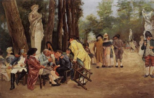 Elegante Gesellschaft In Einem Park Oil Painting by Jose Jimenez y Aranda