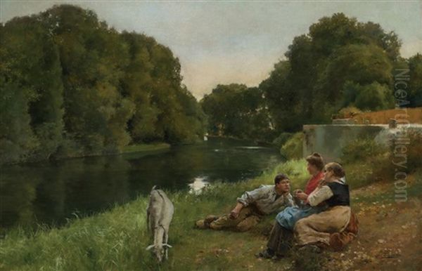 Conversation Along The River Oil Painting by Luis Jimenez Y Aranda