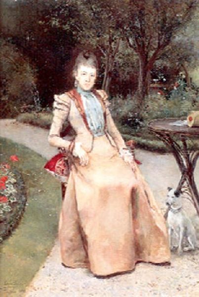 Jeune Femme Assise Au Jardin A Pontoise Oil Painting by Luis Jimenez Y Aranda