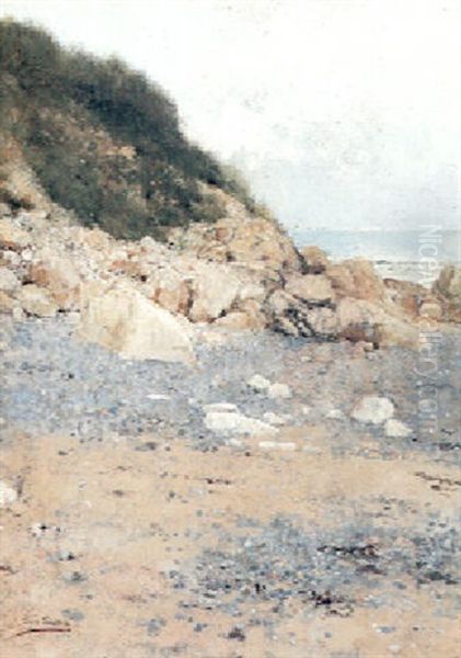 A Rocky Coastline Oil Painting by Luis Jimenez Y Aranda