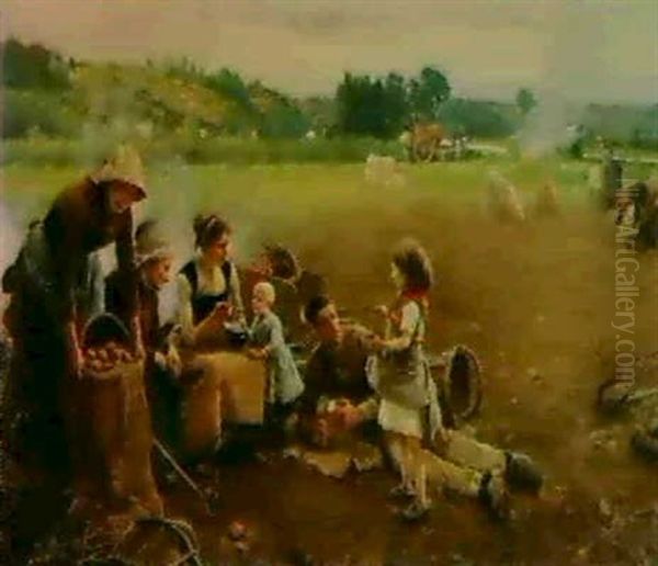 Potato Picking At Pontoise Oil Painting by Luis Jimenez Y Aranda