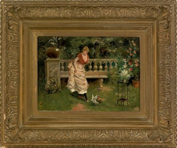 Woman In A Garden Oil Painting by Juan Jimenez