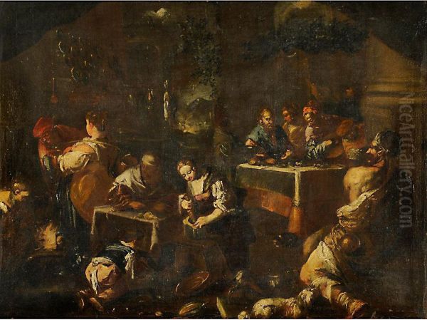 Scena In Taverna Oil Painting by Jacopo Bassano (Jacopo da Ponte)