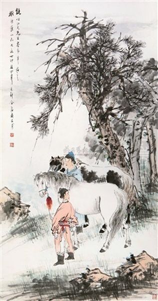 Men And Horse Oil Painting by  Jin Rong