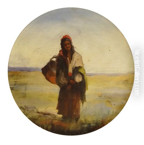 Gipsy With Pan Oil Painting by Constantin Jiquidi