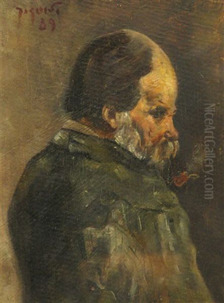 Old Man With Pipe Oil Painting by Constantin Jiquidi