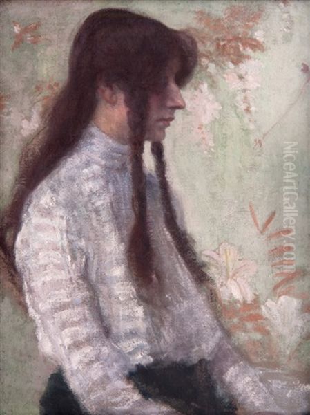 Recto: Girl In A White Blouse (jewish Beauty) / Verso: Landscape From Slovacko Oil Painting by Milos Jiranek